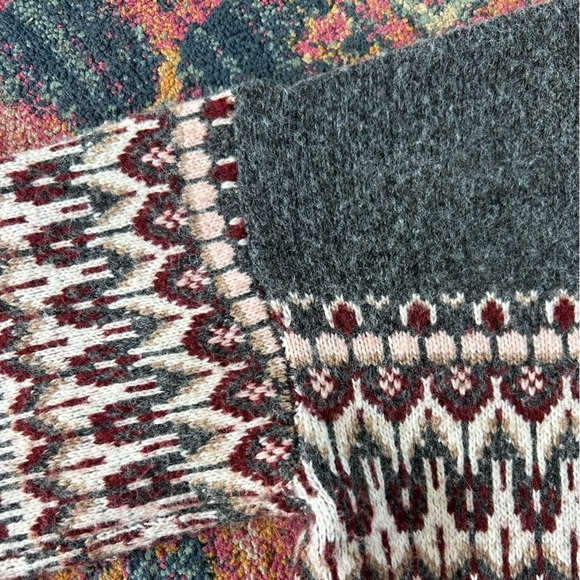 Lush | Women’s grey/maroon/cream wool blend Fair Isle 3button cardigan sweater L - Picture 3 of 16